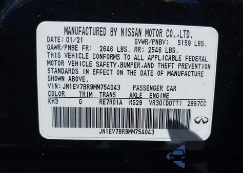 2021 Infiniti Q50 Luxe Awd из США, поврежденный, VIN JN1EV7BR9MM754043